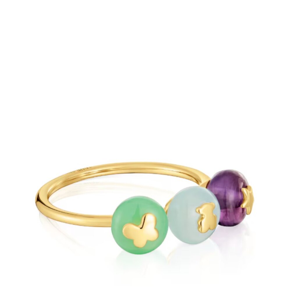 Tous Gold Ring with Green, Light Blue and Purple Spheres - Picture 2 of 3